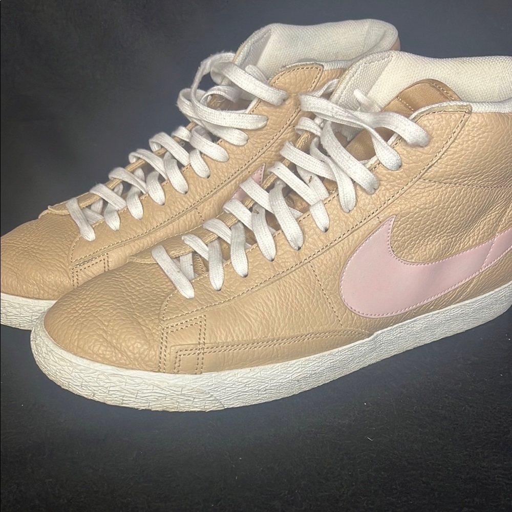 Nike Tan and Pink Textured High-Top Sneakers blazers